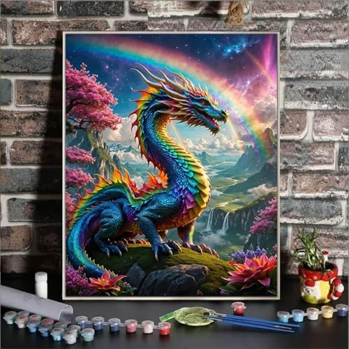 ldazao Dragon Framed Paint by Numbers Kit for Adults Beginner Colourful Dragons Adult Paint by Number Artist Kits for Gift Home Wall Decor 9.5x12 Inch