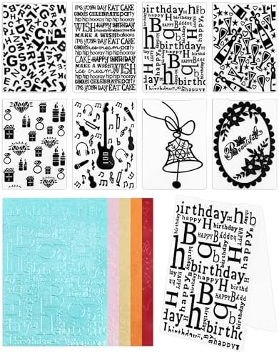 FIVEIZERO 8 Pcs Embossing Folders for Embossing Machine, 5.8 x 4.1 Inch Paper Card Embossing Templates, Birthday Series for Card Making, Scrapbook, Photo Album & DIY Crafts