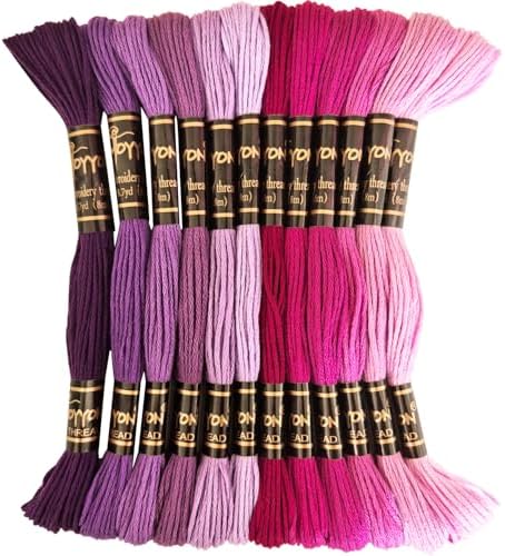 12 Skeins Embroidery Thread, 12 Colors Embroidery Floss Set, Cross-Stitch Threads for Hand Embroidery, String Art（Purple Series）