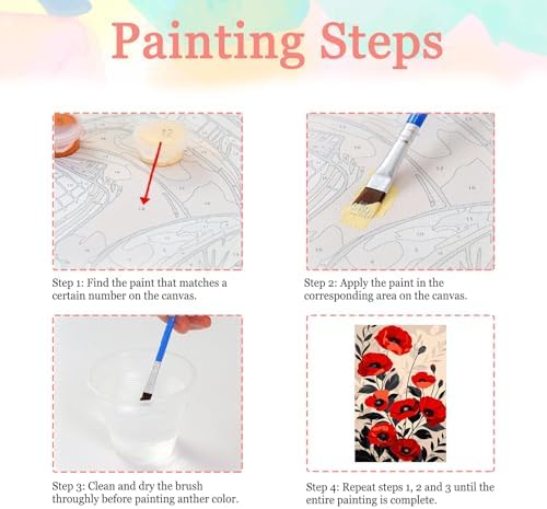 Auremi Flower Paint by Number Kits with Framed, DIY Flower Paint by Number Canvas for Adults, Easy Acrylic in Canvas with Brushes for Decor 20x30cm