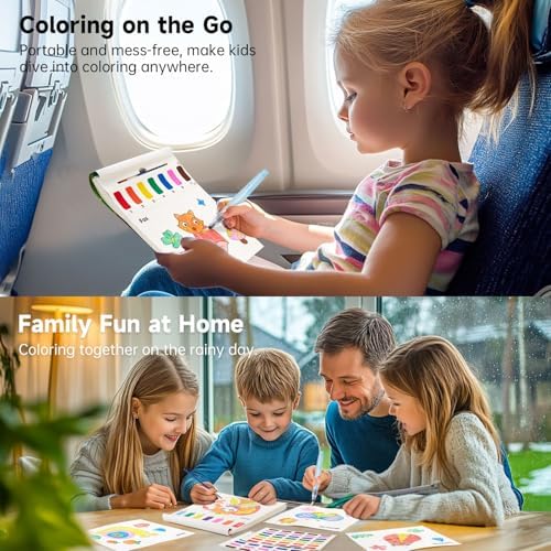 Shuttle Art Paint with Water Coloring Book for Kids, 25 Animals Themed Pages with 2 Brushes, Mess-Free Watercolor Paint Set, Travel-Friendly Art Craft Gift for Toddlers, Birthday Christmas Gift