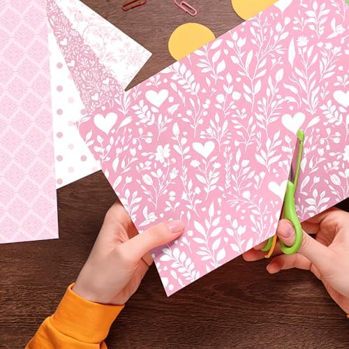 24 Sheets Pink Floral Bird Bow Scrapbook Paper, Preppy Floral Ribbon Bow Birds Decorative Craft Paper Folded Flat for Girly Birthday Baby Shower Card Making Photo Album Decor, 12'' x 12'' (A)