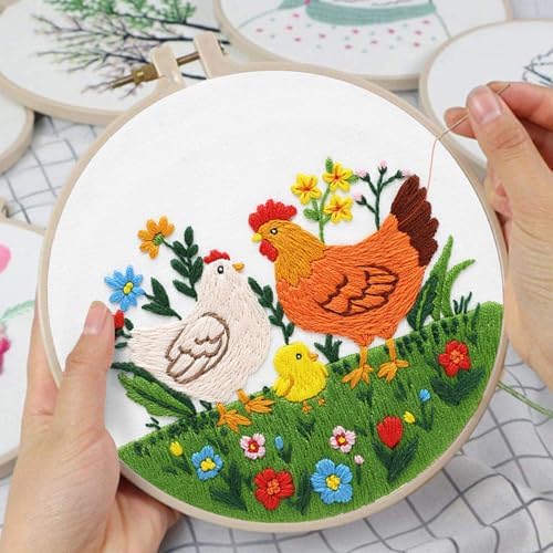Louise Maelys Embroidery Kit Canvas Tote Bag, Chicken Floral Pattern
