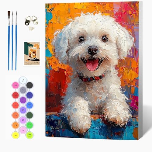 Auremi Puppy Paint by Number Kits with Framed, DIY Animals Paint by Number Canvas for Adults, Easy Acrylic in Canvas with Brushes for Decor 20x30cm