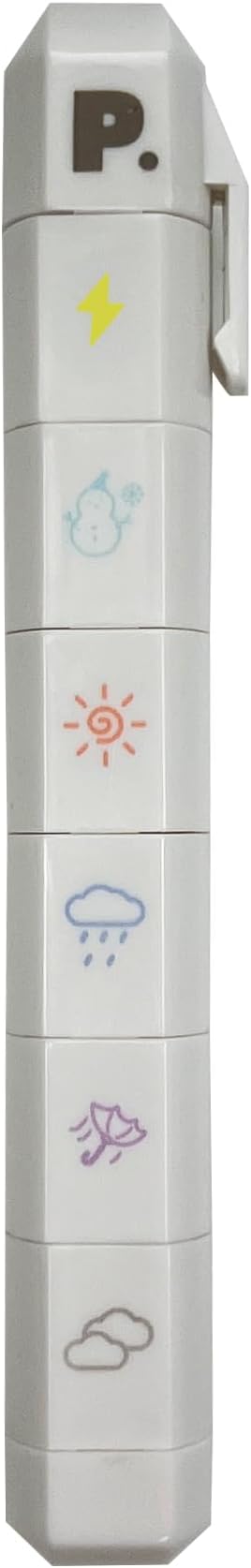 6-in-1 Retractable Pre-Inked Pen Roller Stamp – Weather Theme Self-Inking Stamp Includes Thunder/Lightning, Snow, Sunny, Rain, Wind, Cloudy – Rotatable Detachable Design for Weather Tracking, Planner