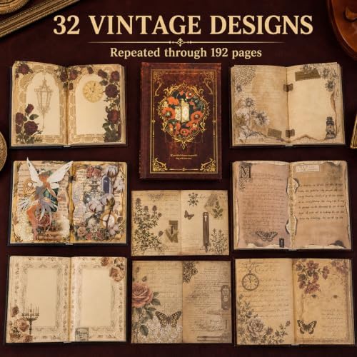 Vintage Scrapbook Paper- 192 Aesthetic Decorative Craft Pages, (4.3" x 6") for Junk Journaling, DIY Collage, Travel Diary & Scrapbooking Supplies