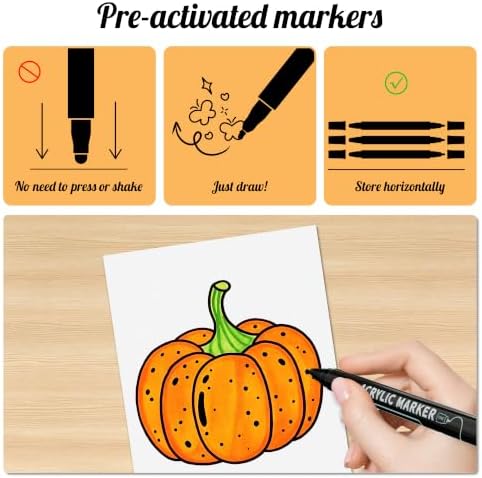 nauets 6 Black Dual Tip Acrylic Paint Markers Pens - Dot & Fine
