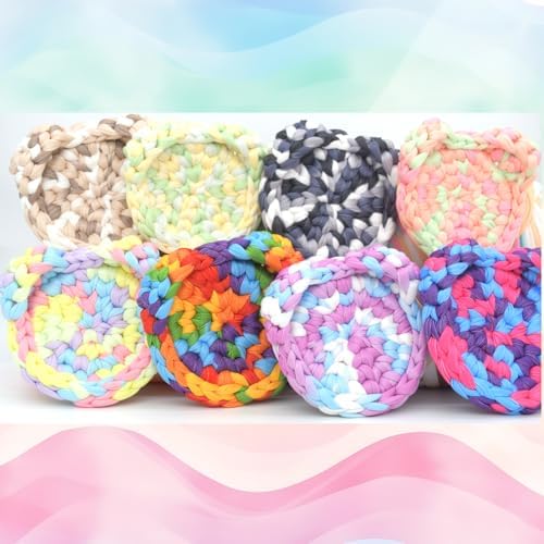 Tshirt Yarn for Crocheting,Rainbow T Shirt Chunky Elastic Fabric Thick T-Shirt Crochet Yarn for Beginners Crocheting Hand Knitting Bag/Basket/Coasters/DIY Crafts/Home Decor 200G-Green Orange Blue