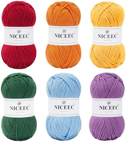 NICEEC 300g Soft Assorted Colors Yarn 100% Acrylic 870yds -Rainbow