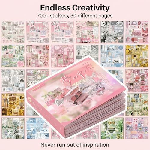 700+ Dreamcore Japanese Sticker Book, 30 Sheets Die-Cut Stickers - Japanese Aesthetic Stickers for Journaling, Scrapbooking, Planners, Junk Journals, Vision Board & Prayer Board