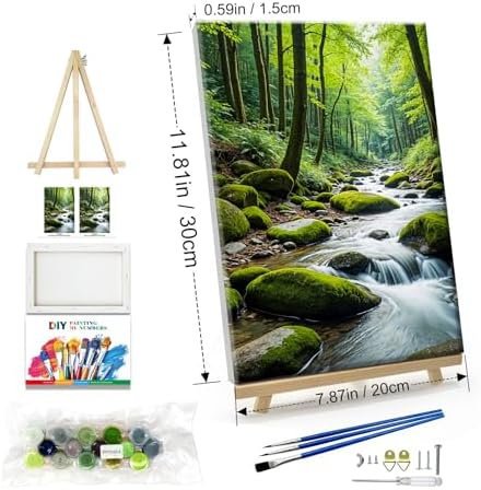 JOOZ Paint by Numbers Kit for Adults with Frame Landscape Paint by Number with Easel Forest Adult Paint by Number Kits Framed Canvas Tree Oil Painting Kits for Gift Home Wall Decor 8x12 Inch