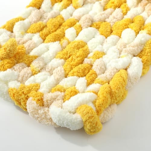 Chunky Yarn for Hand Knitting, No7 Thick Yarn, 250Grams 32Yards, Pack of 4, Perfect for Knitters and Crafters (Turmeric Yellow Off-White)