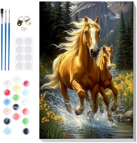 Bowetile Framed Horse Paint by Numbers Kit for Adults, Adults' Paint-by-Number Kits on Canvas, Painting by Numbers Animal, Acrylic Animals Number Painting for Home Wall Decor, 8x12in