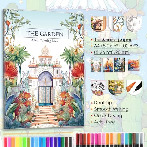 4Pcs Mindfulness Coloring Books for Women with 36 Dual Tip Colors Markers