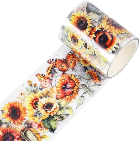 Sitsink Sunflower PET Tape for Journaling - Flower Butterfly Junk Journal Scrapbooking Supplies, Floral PET Tape for Journal Book Crafts Bottle Décor