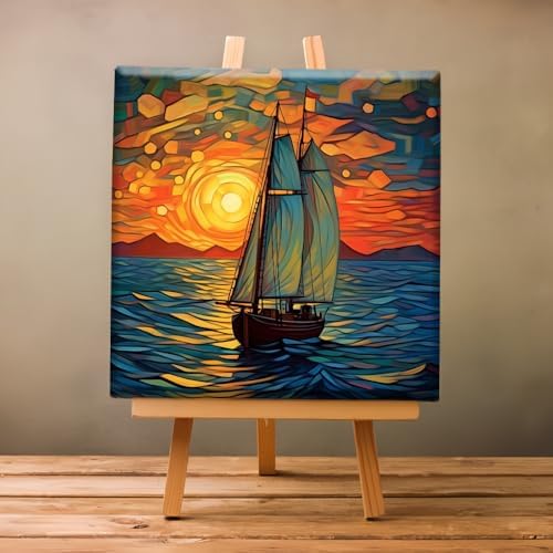 Natuyalo Framed Paint by Numbers for Adults - Sailboat DIY Adult Paint by Number Kits Sunset Seascape Acrylic Painting by Numbers for Beginners Art Craft Kits for Adults (12x12 Inch, Framed)