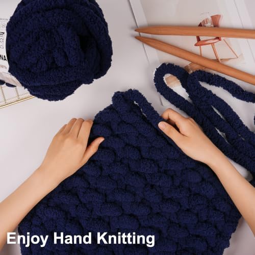 Chunky Yarn for Hand Knitting, #10 Chunky Blanket Chenille Yarn, Large Bulky Thick Jumbo Yarn, Super Chunky Knit Yarn for Crocheting, 8 Skein (8 oz 22 yds Each Skein), Navy Blue
