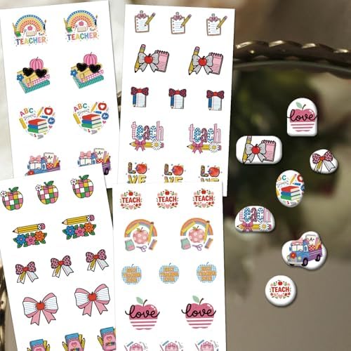 OLYCRAFT 24Pcs Back-to-School Season Clay Transfer Paper 4 Design Transfers Paper for Polymer Teachers' Day Polymer Clay Transfer Sheets Small Ceramic Decal for Clays Earrings Jewelry Making