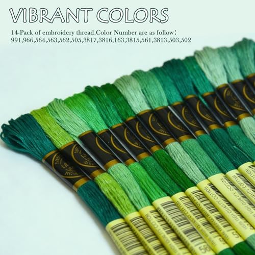Blue Green Gradient Color Embroidery Floss - Cross Stitch Threads - Friendship Bracelets Floss - Crafts Floss - 14 Skeins Per Pack Embroidery Floss