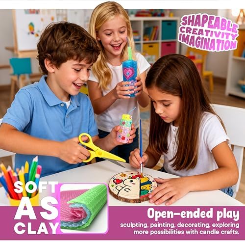SMEAGOLORIYA Moldable Wax Candle Craft Kit - DIY Sculpting Set with 10 Colorful Sheets, Paints, Stickers & Wooden Display Stand - Creative Gift for Family Activity, Hobby Project