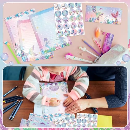 TaoBary 160 Pcs Mermaid Stationery Paper and Envelopes Set, 8.5 x 11''