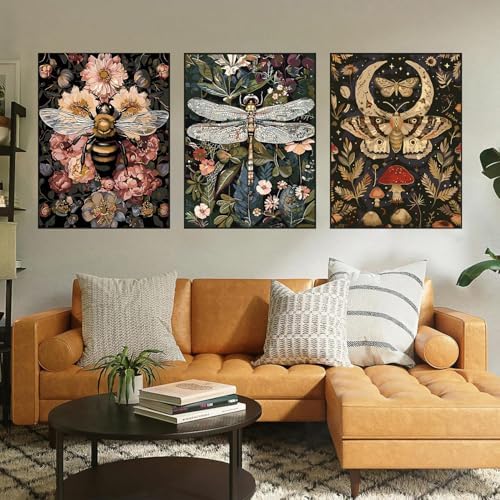 GOUOYANA 3 Dragonfly Insect Paint By Numbers Kit for Adults Acrylic Canvas | Adult Paint by Number Kits Acrylict Canvas for Painting DIY Dragonfly Insect Paint by Numbers for Home Wall Art Gift 12X16in