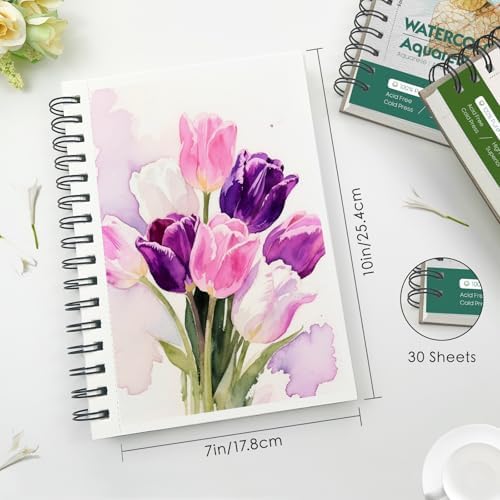 KOVIEDE 100% Cotton Watercolor Paper Pad 7"x10" (3 Pack, 30 Sheets Each)