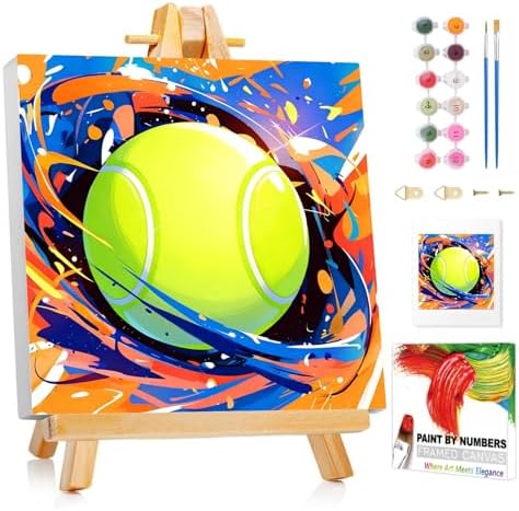 XTCIXAL Paint by Numbers Kit for Kids with Frame, Tennis, 8X8 inch