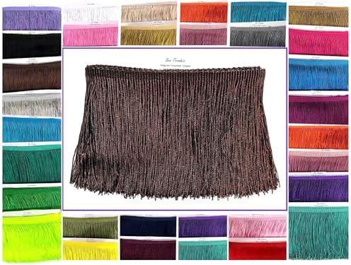 10 Yards of 4" Long Chainette Fringe Thread Yarn Tassel Trim Braid Fringe for Crafts Sewing and Decor-Dark Coffee Brown