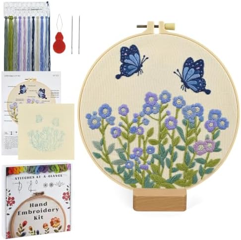 ElasignShopo Flower Embroidery Kit for Beginners Adults, Easy Cross Stitch Kit Forget Me Not Floral Pattern Embroidery Starter Kits Spring Summer with Wooden Hoop Needles Threads and Instruction