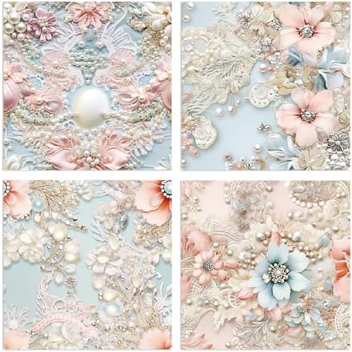 6x6 Scrapbook Paper Pad - Pearl Embroidery 160gsm Heavyweight Cardstock, 24 Pcs Luxury Lace Texture Decorative Paper for Wedding Scrapbooking & DIY Crafts