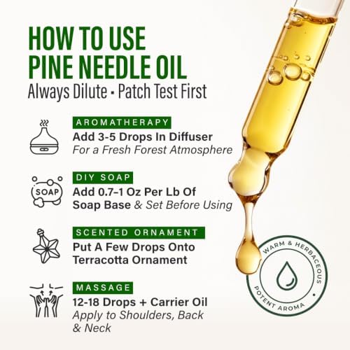 100% Pure Pine Needle Oil - 4 Fl Oz Pine Needle Essential Oil for Hair, Skin, Diffuser, Aromatherapy & DIY Soap Making Scent
