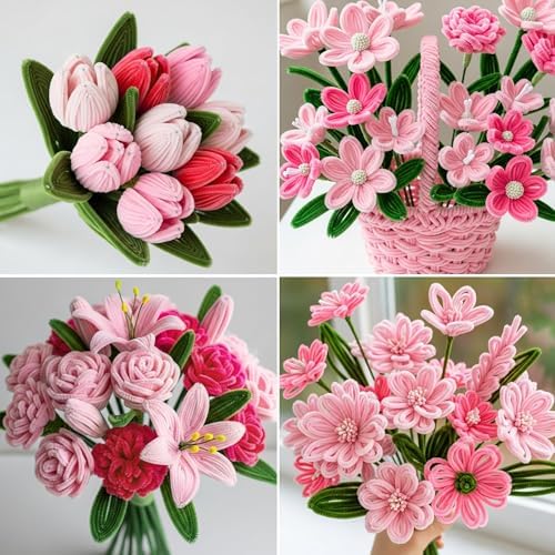 Caydo 200 Pieces Pink Pipe Cleaners for Flowers