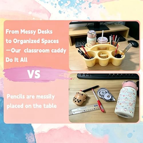 6 Pack Classroom Caddy Organizer with Handle Pastel Plastic Table Caddy 6 Compartments Storage Cup Holder for School Supplies Art Crafts Crayons Pencils Stackable Desk Caddy for Office Home
