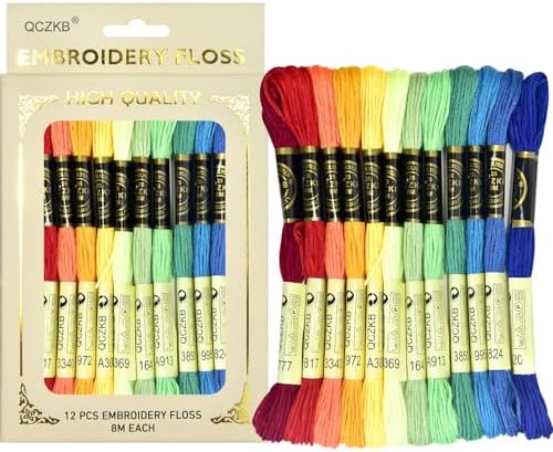 Premium Rainbow Color Embroidery Floss - Cross Stitch Threads - Friendship Bracelets Floss - Crafts Floss - 12 Skeins Per Pack Embroidery Floss,Rainbow Color