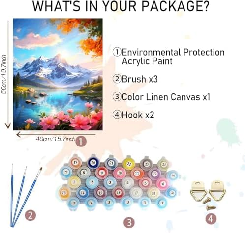 MBNTJHT Mountain Paint by Numbers Kit for Adult Beginners,Landscape Paint by Number Kits for Adults,DIY Lake View Acrylic Watercolor Painting Art Kit Crafts for Home Decor Gifts 16X20 Inch.