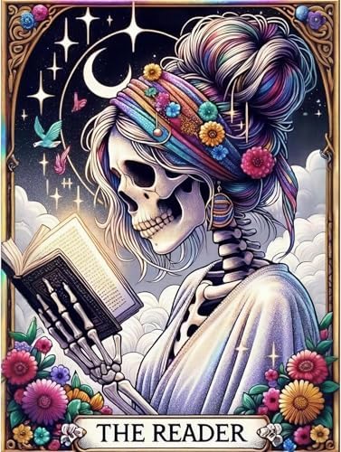 GOUOYANA Paint By Numbers Kit for Adults-Skull THE Reader Funny Canvas | Adult Paint by Number Kits on Canvas for Painting DIY Skull THE READER Painting Art by Numbers for Home Wall Art Gift12X16in
