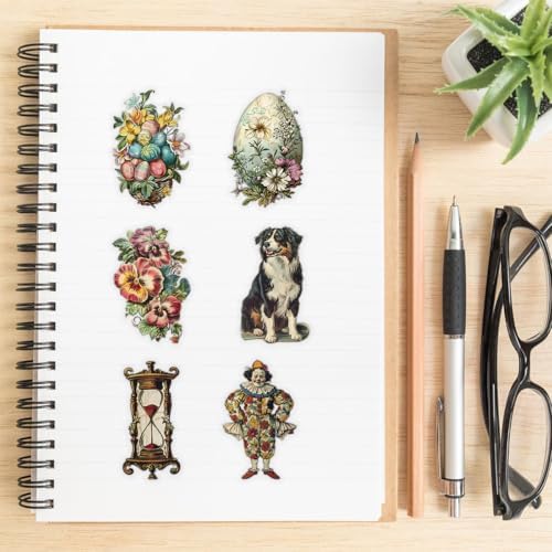 50 Pcs Vintage Victorian Ephemera Stickers – Clear Scrapbooking Supplies with Retro Animals, Flowers, Circus & Antique Objects – Aesthetic Journal Decor for Resin Crafts, Journals, Planners