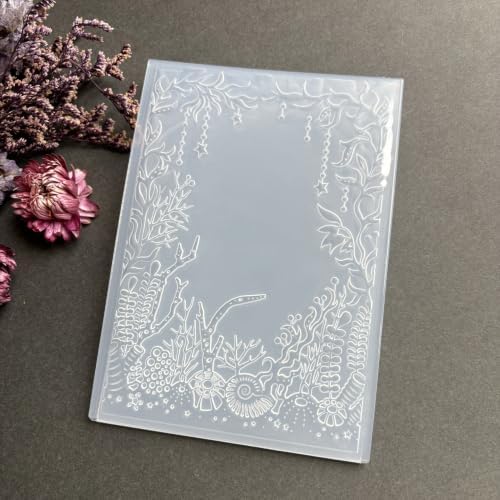 Underwater Coral Seaweed 3D Embossing Folder, Ocean Bottom Border Textured Plastic Stencil for DIY Scrapbooking Card Making Paper Crafts
