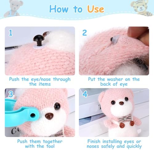 915 PCS Safety Eyes and Noses with Upgraded Installation Tool — 12 Sizes, 10 Colors Amigurumi Eyes for Crocheting, Stuffed Animals & Doll Making — Includes 10-30mm Sizer Tool for Easy Crafting(Blue)