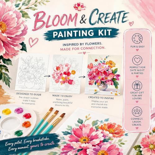 QUANWAISJ Sip and Paint Kit for Adults, Pre Drawn Canvas for Painting for Adults, 2 Pack Canvas Painting Kit, Paint Party Kit, Date Night Activities for Couples (Flower Vase)