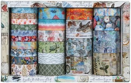 Vintage Washi Tape Set - 24 Rolls Arts Adhesive Tapes Assorted Retro Decorative Masking Tape Sets for Craft, Kids, Scrapbook, DIY, Gift Wrapping (8-Sea Treasures)