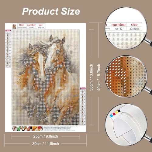 Stalente Diamond Painting Kits for Adults, Horse Round Full Drill Diamond Art Kits, 5D DIY Paint with Diamonds Crafts for Home Wall Decoration Gifts 12×16Inch