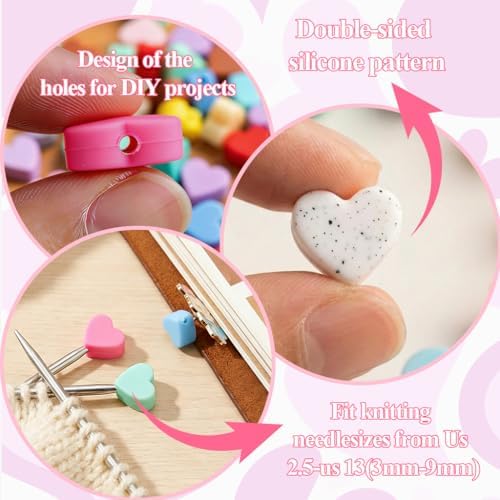 ZZXLLRO 20Pcs Heart Knitting Needle Stoppers Silicone Point Protectors Accessories Fit Size 2.5-13 (3mm-9mm) for All Different Needle Materials