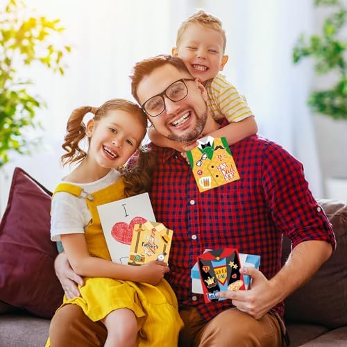 Sereliy 45 Set Father's Day Card Making Kits for Kids, Father's Day Shirt DIY Crafts, Bulk Father's Day Handmade Crafts for Classroom. (Father 45)