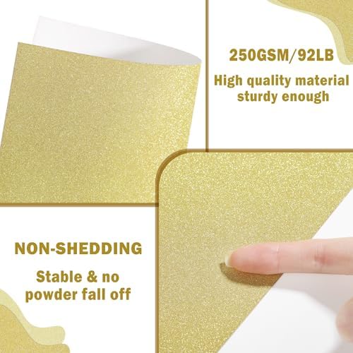 25 Sheets Light Gold Glitter Cardstock 92lb Thick Sparkle Paper 8.5" x 11"