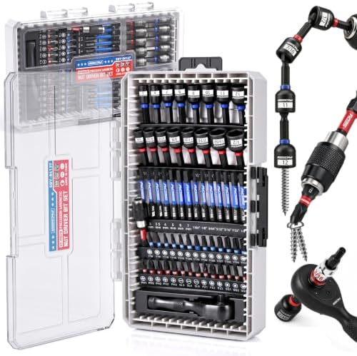 59-Piece Magnetic Nut Driver Bit Set, SAE and Metric Nut Drivers with Screwdriver Bits, Ratchet Wrench, Quick-Change Bit Holder and Storage Case for Automotive Repair, Home Repair and DIY Projects