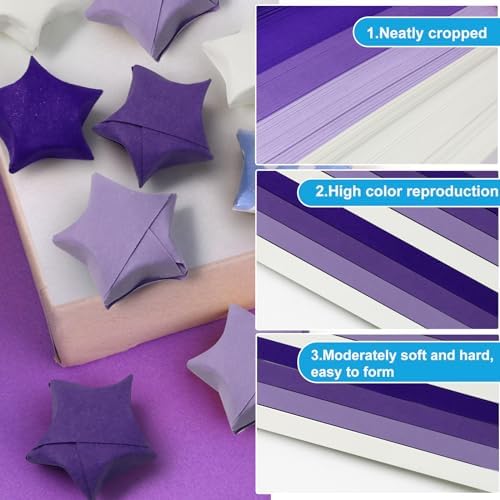 FoDau770 Solid Color Star Paper Strips - 1080 Sheet, Purple Series