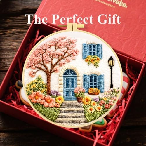 Zhenqing 4 Landscape Scenes Embroidery Kit for Beginners, 4-Pack Circular Designs with 20cm Hoop, Pre-Printed 29x29cm Cotton Fabric & Threads for Home Decor (JC0038)