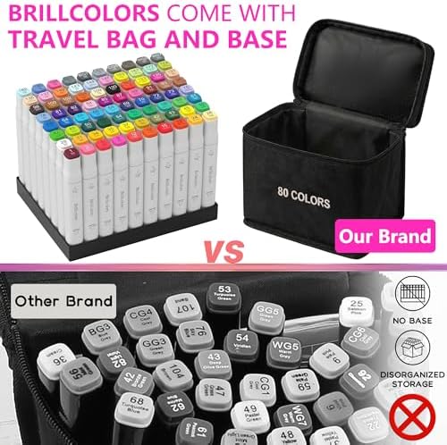 Brillcolors 120 Colors Alcohol Markers Set with Base Dual Tip Drawing Markers for Comics Coloring Sketching Illustration (120 White) -Refillable